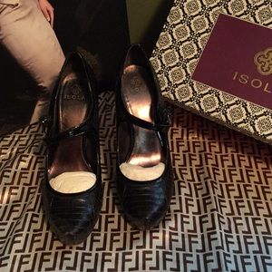 Beautiful Designer MaryJane Heels, Black  Leather